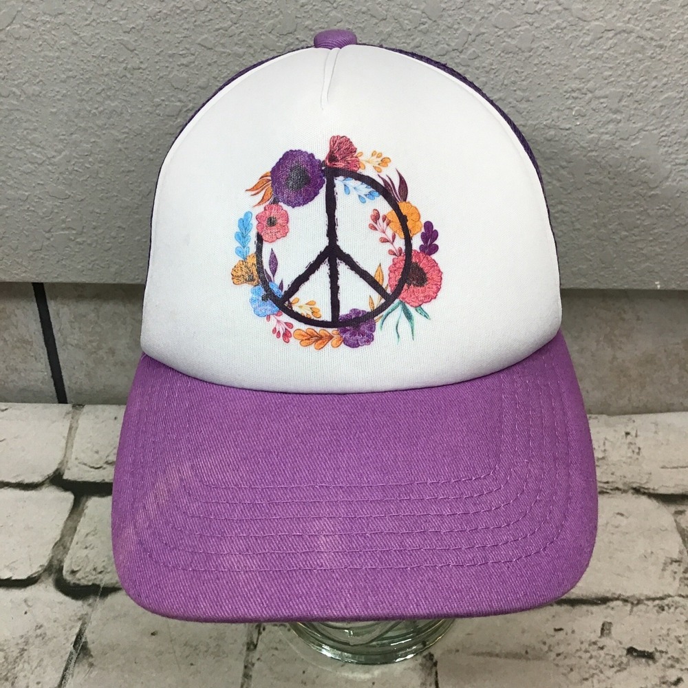 Grom Squad Peace Sign Hat Girls Size 5-10yrs Purple Adjustable Ball Cap